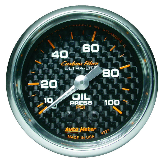 AutoMeter  2-1/16" Oil Pressure, 0-100 PSI, Mechanical, Carbon Fiber