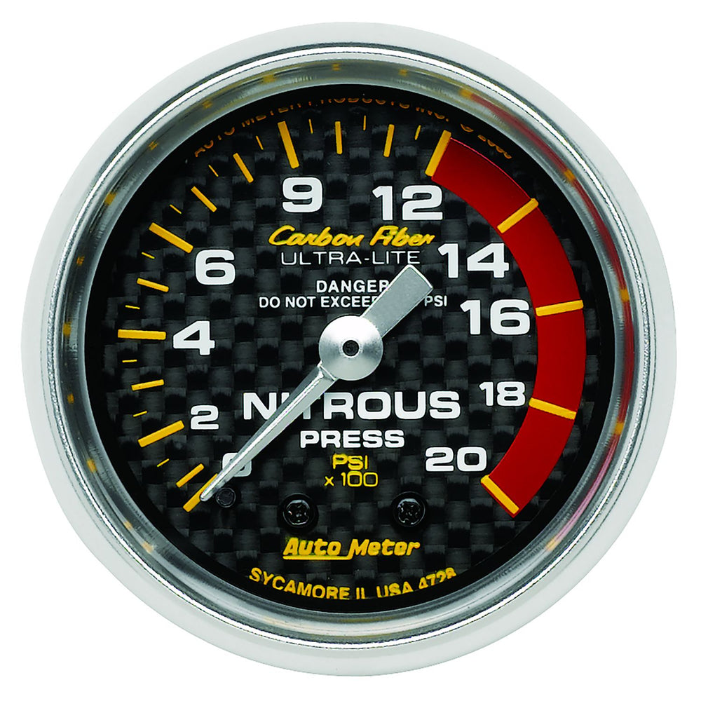 AutoMeter 2-1/16" Nitrous Pressure, 0-2000 PSI, Mechanical, Carbon Fiber