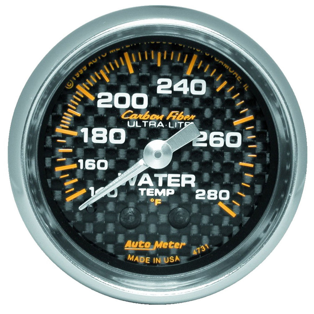 AutoMeter 2-1/16" Water Temperature, 140-280 ??F, 6 Ft., Mechanical, Carbon Fiber