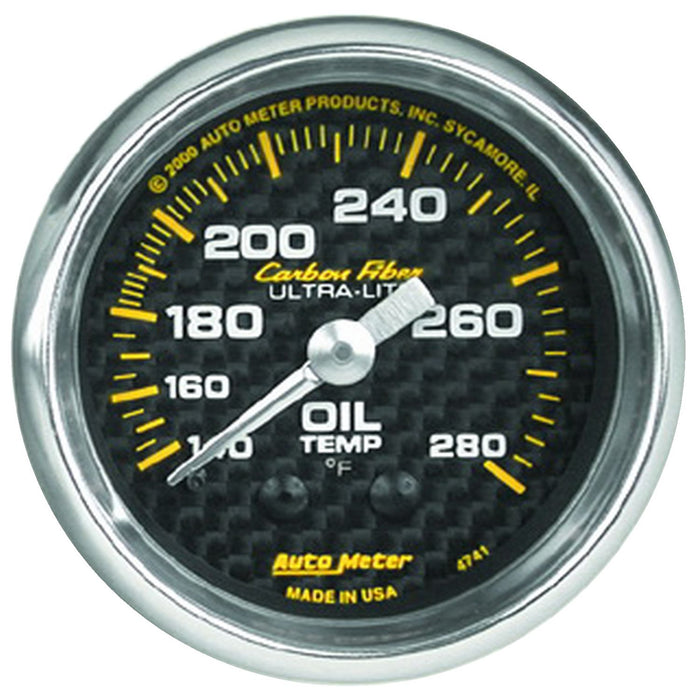 AutoMeter 2-1/16" Oil Temperature, 140-280 ??F, 6 Ft., Mechanical, Carbon Fiber