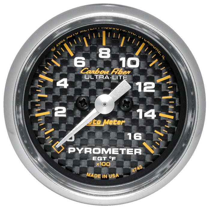 AutoMeter 2-1/16" Pyrometer, 0-1600 ??F, Stepper Motor, Carbon Fiber