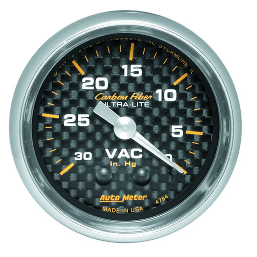 AutoMeter 2-1/16" Vacuum, 0-30 In Hg, Carbon Fiber