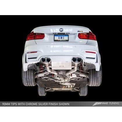AWE Tuning BMW F8X M3/M4 Resonated SwitchPath Exhaust - Chrome Silver Tips (102mm)