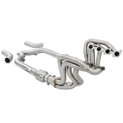 aFe Power Twisted Steel Long Tube Header & Mid Pipe 304 Stainless Steel w/ Cat Ford Mustang GT 15-20 V8-5.0L