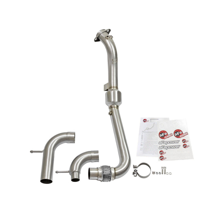 aFe Power Twisted Steel Down Pipe 3 IN 304 Stainless Steel Ford Mustang 15-20 L4-2.3L (t)