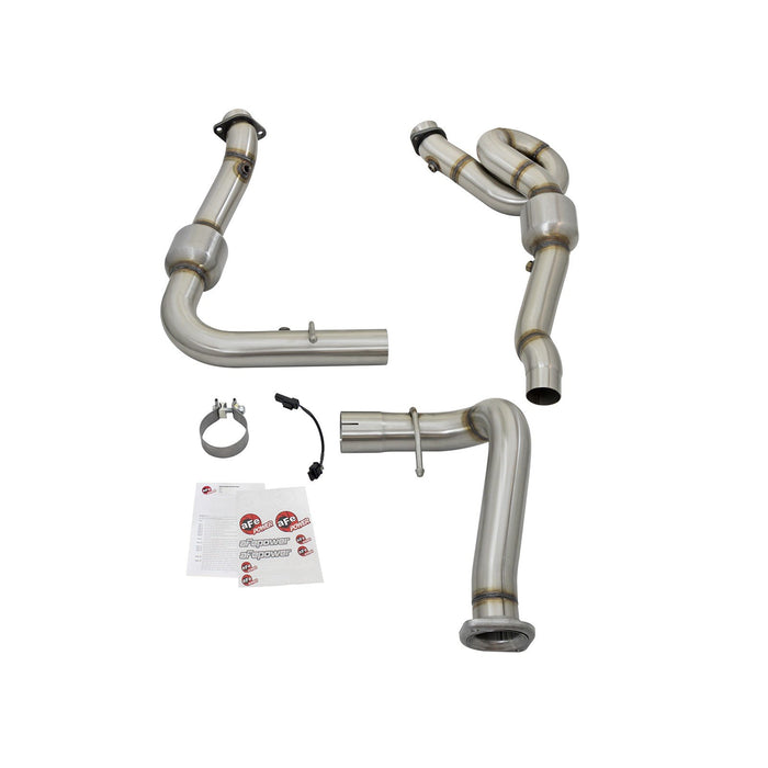 aFe Power Twisted Steel Down Pipe 3 IN 304 Stainless Steel w/ Cat Ford F-150 Raptor 17-20 V6-3.5L (tt)