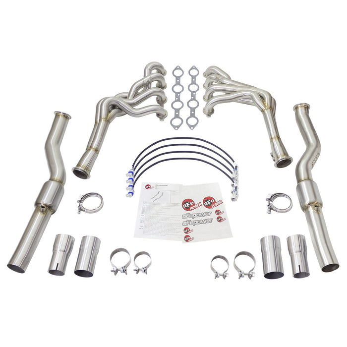 aFe Power Twisted Steel Tri-Y Long Tube Header & Mid Pipe 304 Stainless Steel w/ Cat Cadillac CTS-V 09-15 V8-6.2L (sc)