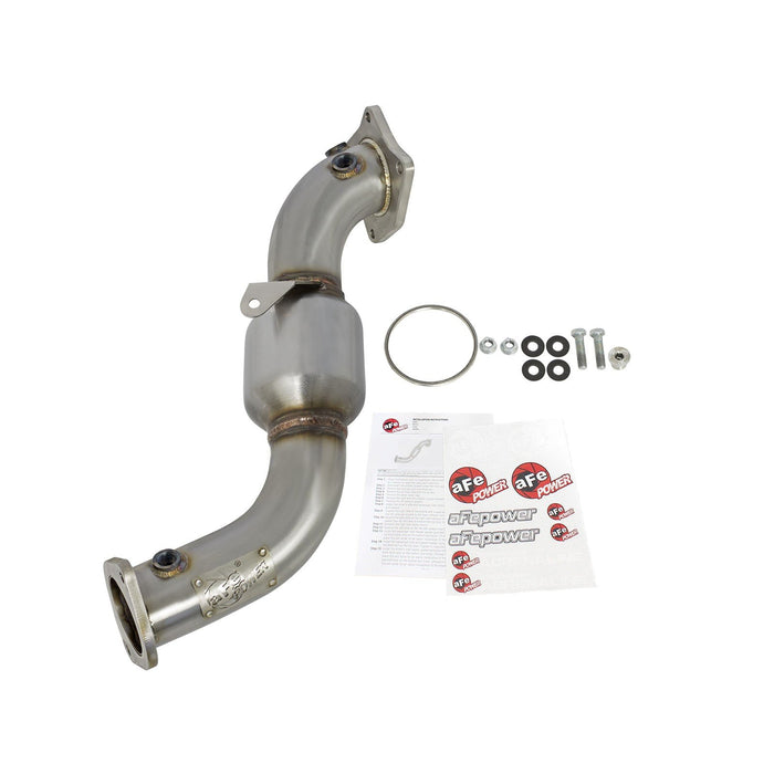 aFe Power Twisted Steel Down Pipe 3 IN 304 Stainless Steel w/ Cat Cadillac ATS 13-19 / Chevy Camaro 16-20 L4-2.0L (t)