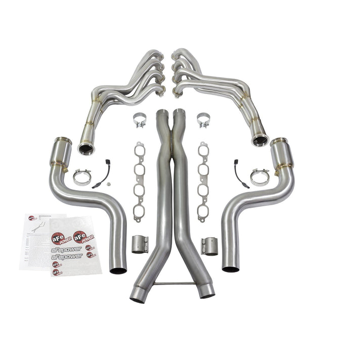 aFe Power Twisted Steel Tri-Y Long Tube Header & X-Pipe 304 Stainless Steel w/ Cat Chevrolet Camaro SS 16-21 V8-6.2L (sc)