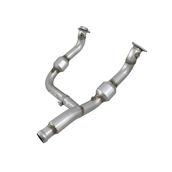 aFe Power Twisted Steel Y-Pipe 3 to 3-1/2 IN 304 Stainless Steel w/ Cat GM Silverado/Sierra 1500 19-20 V8-5.3L