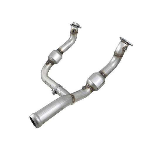 aFe Power Twisted Steel Y-Pipe 3 to 3-1/2 IN 304 Stainless Steel w/ Cat GM Silverado/Sierra 1500 19-20 V8-6.2L