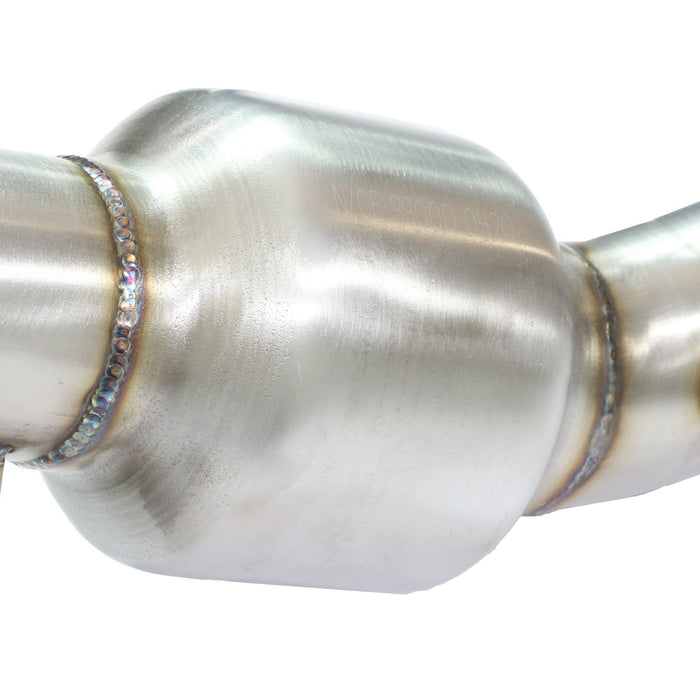 aFe Power Twisted Steel Mid Pipe 2-1/2 IN 304 Stainless Steel w/ Cat Nissan 350Z 03-06 V6-3.5L