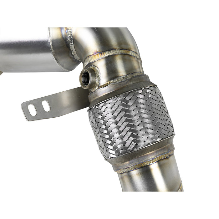 aFe Power Twisted Steel Down Pipe 3-1/2 to 3 IN 304 Stainless Steel w/ Cat BMW X5 M (F85) / X6 M (F86) 15-19 V8-4.4L (tt) S63