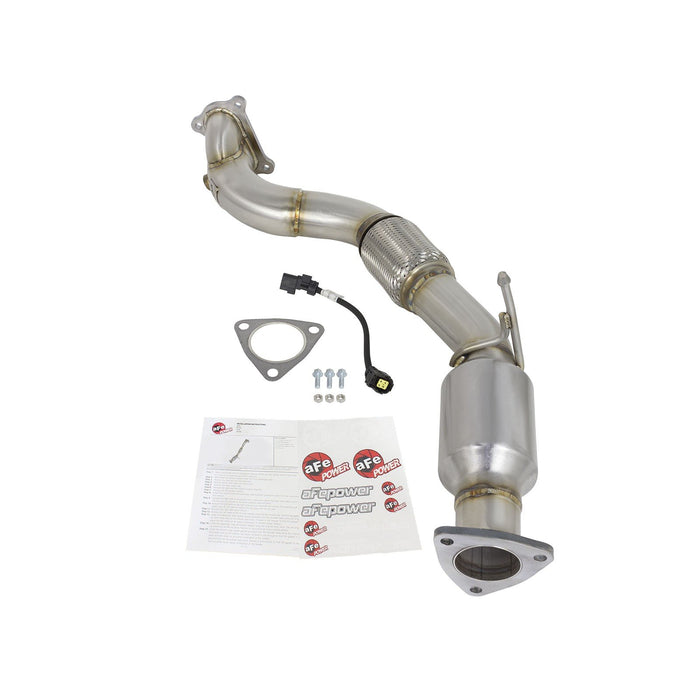 aFe Power Twisted Steel Down Pipe 2-3/4 to 2-1/2 IN 304 Stainless Steel w/ Cat Honda Civic Si 12-15 L4-2.4L