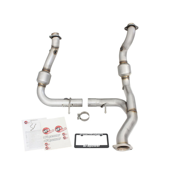 aFe Power Twisted Steel Y-Pipe 3 to 3-1/2 IN 409 Stainless Steel w/ Cat Ford F-150 15-20 V6-2.7L (tt)
