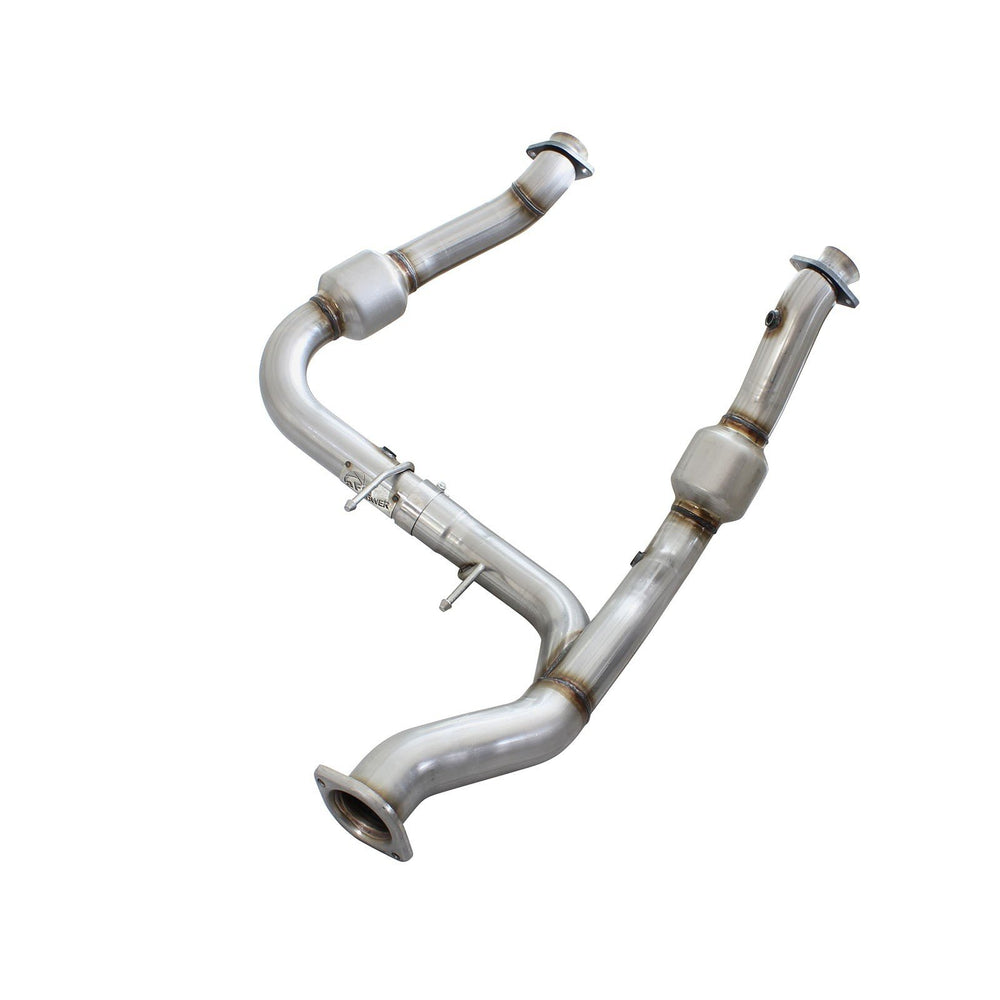 aFe Power Twisted Steel 3 IN to 3-1/2 IN 409 Stainless Steel Street Series Y-Pipe w/ Cats Ford F-150 15-16 V6-3.5L (tt)