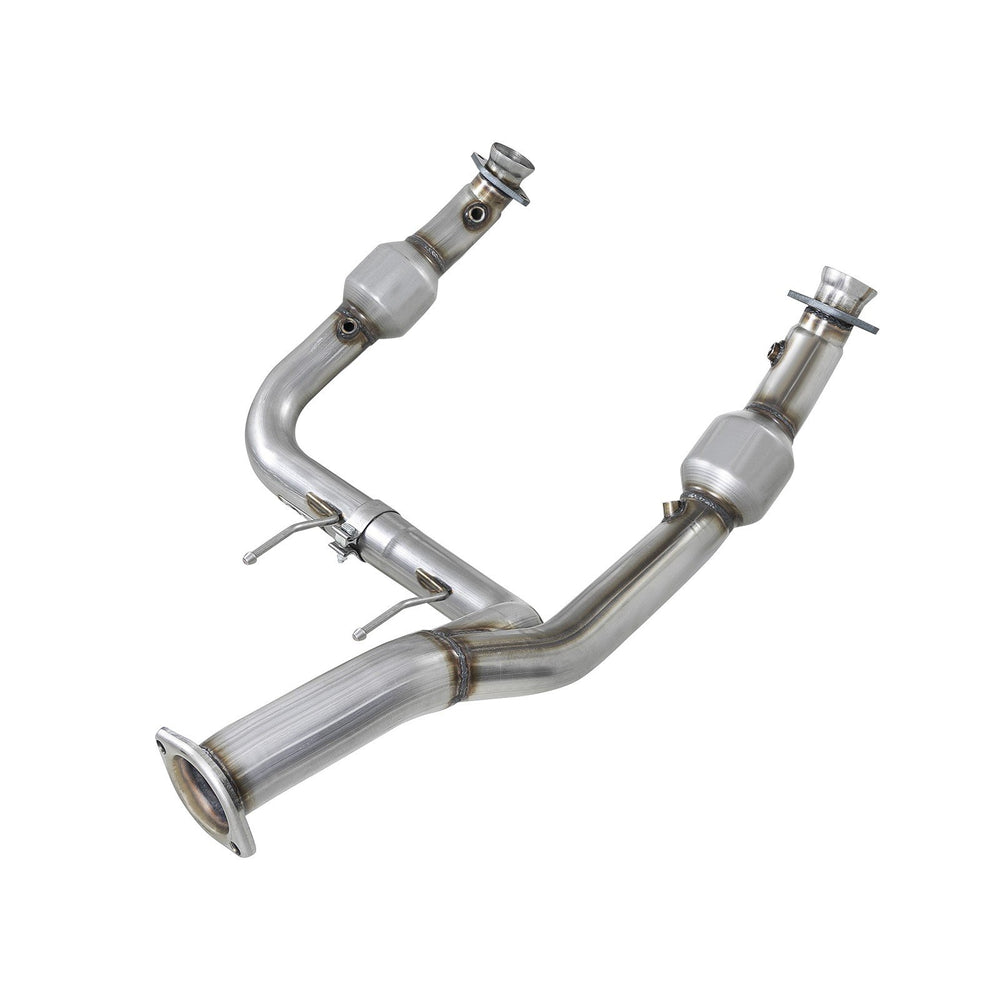 aFe Power Twisted Steel Y-Pipe 3 to 3-1/2 IN 409 Stainless Steel w/ Cat Ford F-150 15-20 V8-5.0L