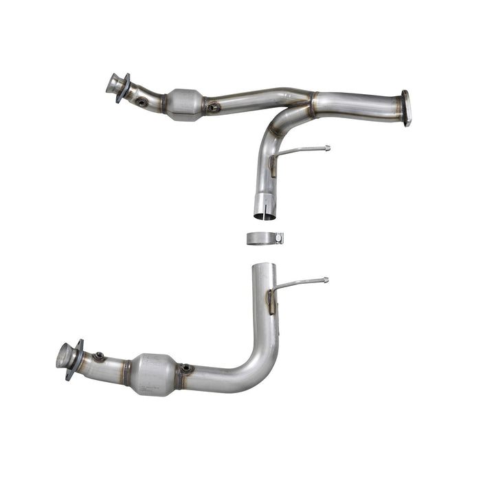 aFe Power Twisted Steel Y-Pipe 3 to 3-1/2 IN 409 Stainless Steel w/ Cat Ford F-150 15-20 V8-5.0L
