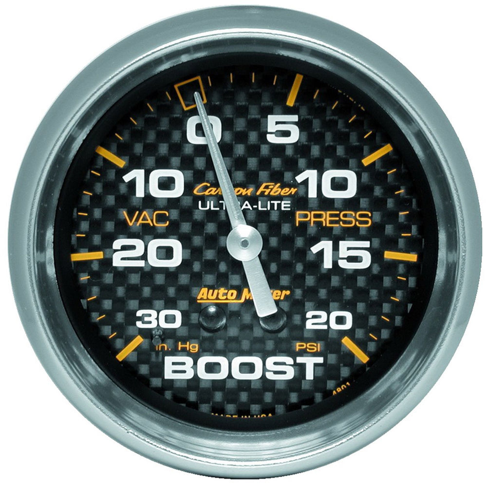 AutoMeter 2-5/8" Boost/Vacuum, 30 In Hg/20 Psi, Mechanical, Carbon Fiber