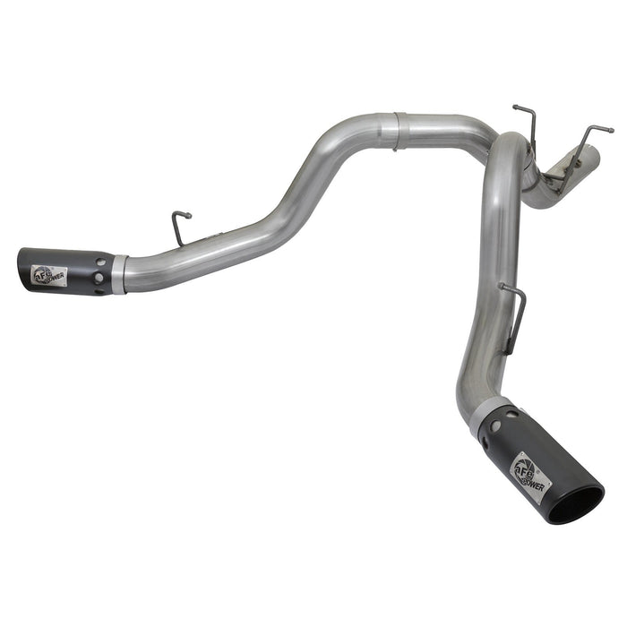 aFe Power Large Bore-HD 4 IN 409 Stainless Steel DPF-Back Exhaust System w/Dual Black Tips GM Diesel Trucks 17-19 V8-6.6L (td) L5P