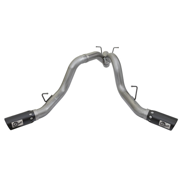 aFe Power Large Bore-HD 4 IN 409 Stainless Steel DPF-Back Exhaust System w/Dual Black Tips GM Diesel Trucks 17-19 V8-6.6L (td) L5P