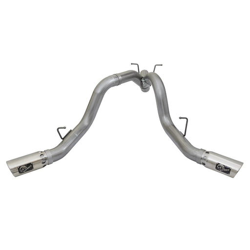 aFe Power Large Bore-HD 4 IN 409 Stainless Steel DPF-Back Exhaust System w/Dual Black Tips GM Diesel Trucks 17-19 V8-6.6L (td) L5P
