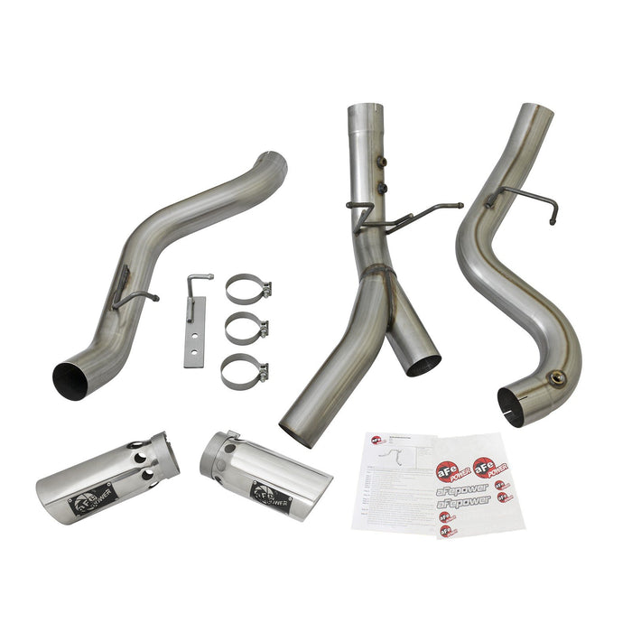 aFe Power Large Bore-HD 4 IN 409 Stainless Steel DPF-Back Exhaust System w/Dual Black Tips GM Diesel Trucks 17-19 V8-6.6L (td) L5P
