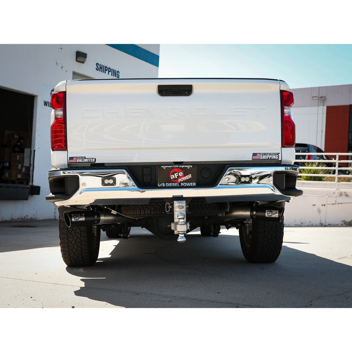aFe Power Large Bore-HD 4 IN 409 Stainless Steel DPF-Back Exhaust System w/Black Tip GM Diesel Trucks 2020 V8-6.6L (td) L5P