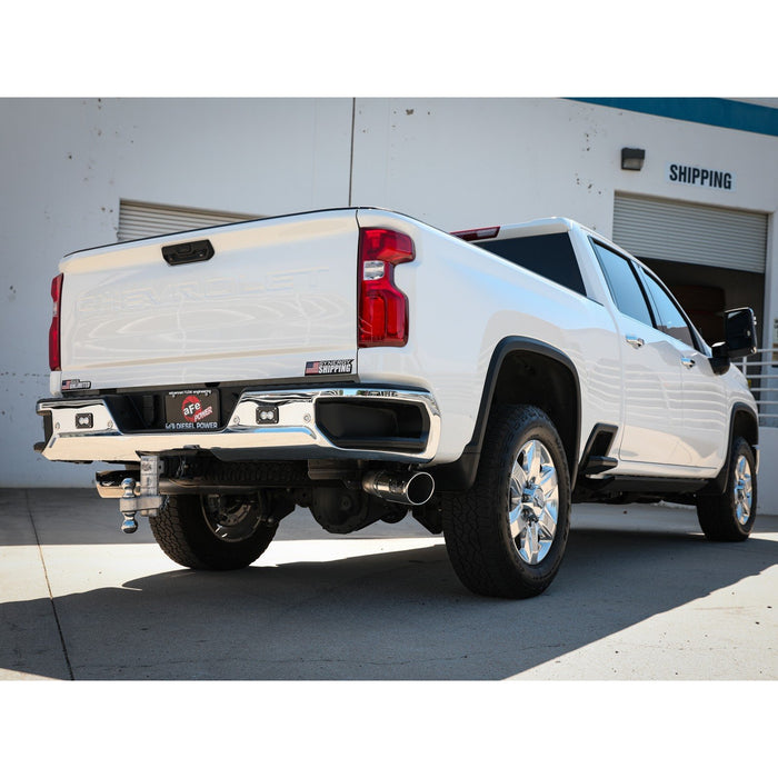 aFe Power Large Bore-HD 4 IN 409 Stainless Steel DPF-Back Exhaust System w/Black Tip GM Diesel Trucks 2020 V8-6.6L (td) L5P