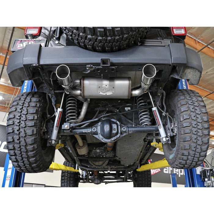 aFe Power Rebel Series 2-1/2 IN 409 Stainless Steel Axle-Back Exhaust System Jeep Wrangler (JK) 07-18 V6-3.6L/3.8L