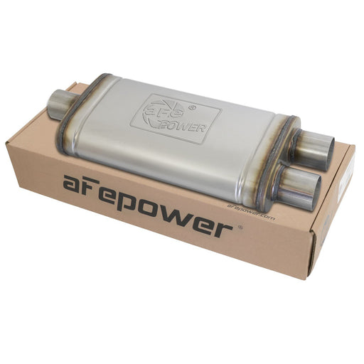 aFe Power Mach Force-Xp 409 Stainless Steel Muffler 2-1/2 IN ID Center/Dual-Outlet x 9 IN W x 4 IN H x 18 IN L - Oval Body