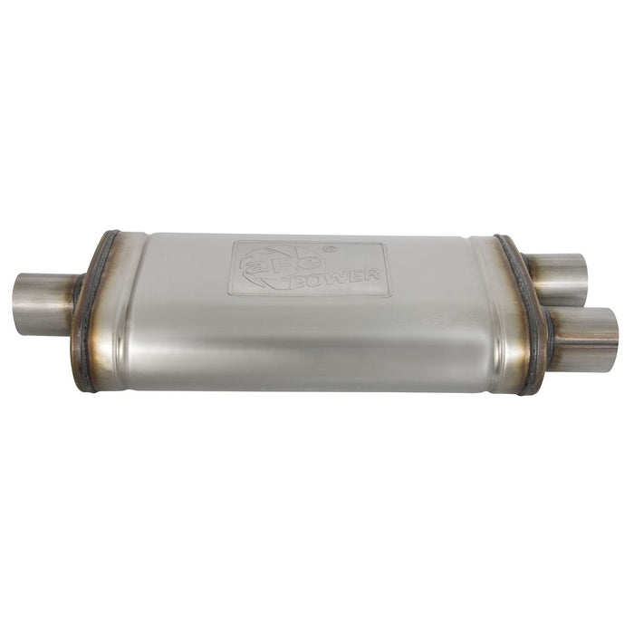 aFe Power Mach Force-Xp 409 Stainless Steel Muffler 2-1/2 IN ID Center/Dual-Outlet x 9 IN W x 4 IN H x 18 IN L - Oval Body