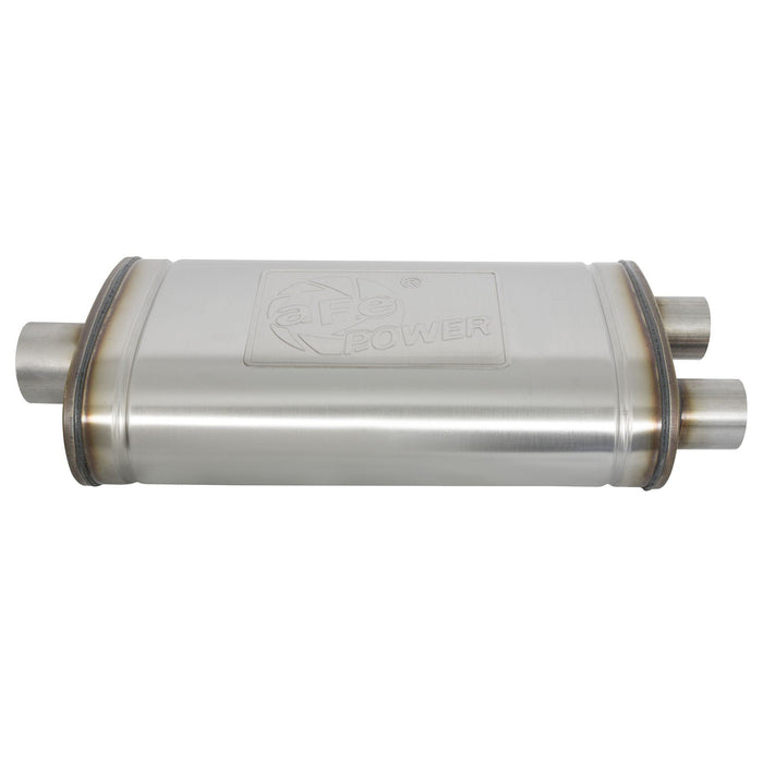 aFe Power Mach Force-Xp 409 Stainless Steel Muffler 3 IN ID Center/2-1/2 IN ID Dual-Outlet x 11 IN W x 6 IN H x 22 IN L - Oval Body