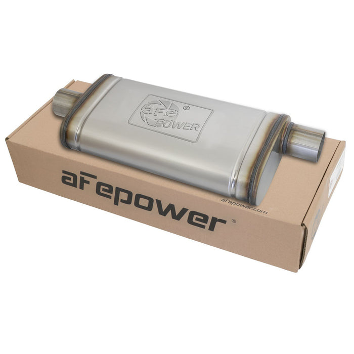 aFe Power Mach Force-Xp 409 Stainless Steel Muffler 2-1/2 IN ID Center/Offset x 9 IN W x 4 IN H x 18 IN L - Oval Body