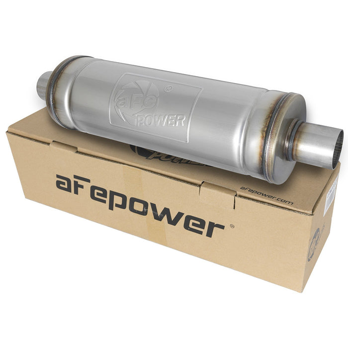 aFe Power Mach Force-Xp 409 Stainless Steel Muffler 2-1/2 IN ID Center/Center 18 IN L x 6 IN Dia - Round Body