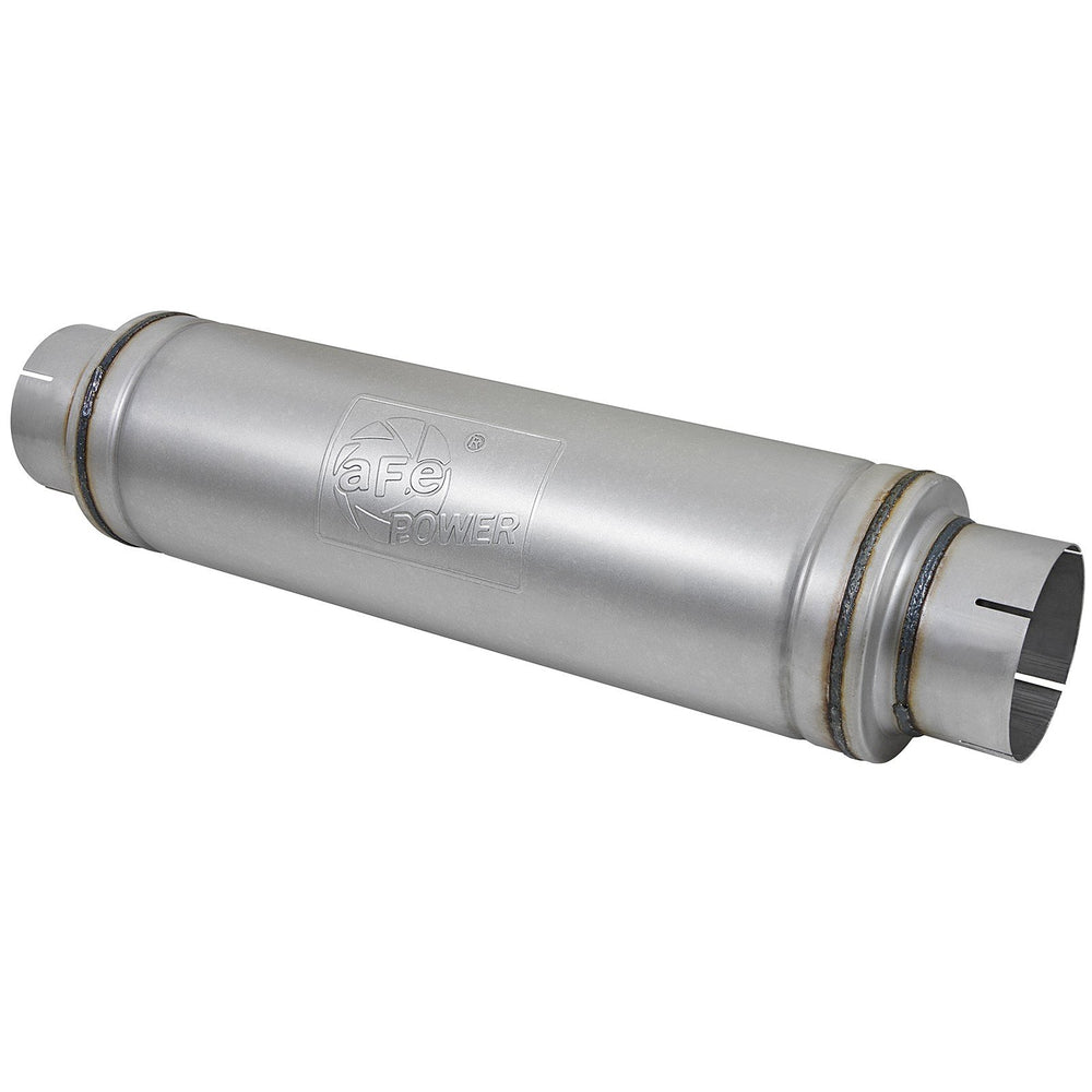 aFe Power Atlas Aluminized Steel Muffler 5 IN ID Center/Center x 7 IN Dia. x 24 IN L - Round Body