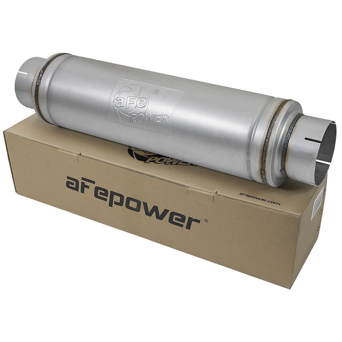 aFe Power Atlas Aluminized Steel Muffler 5 IN ID Center/Center x 7 IN Dia. x 24 IN L - Round Body