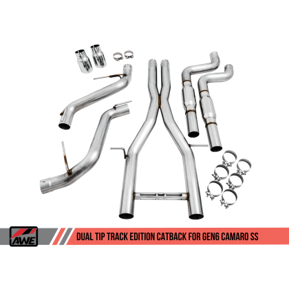 AWE Tuning 16-18 Chevy Camaro SS Resonated Cat-Back Exhaust - Track Edition (Chrome Silver Tips)