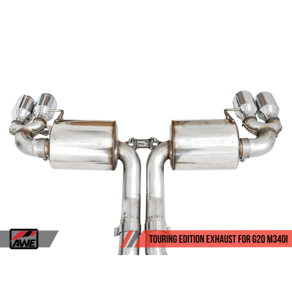 AWE Tuning 2019+ BMW M340i (G20) Non-Resonated Touring Edition Exhaust - Quad Chrome Silver Tips