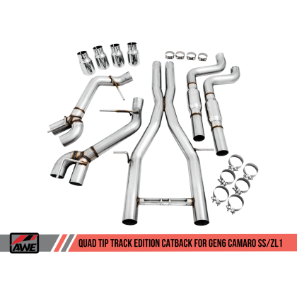 AWE Tuning 16-19 Chevy Camaro SS Non-Res Cat-Back Exhaust - Track Edition (Quad Chrome Silver Tips)