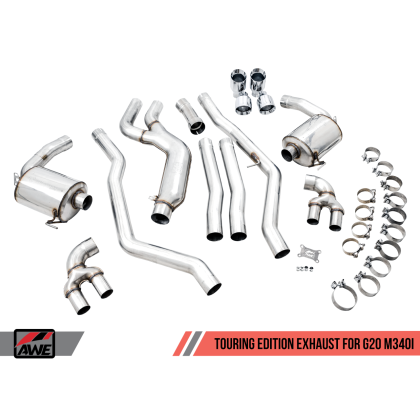 AWE Tuning 2019+ BMW M340i (G20) Non-Resonated Touring Edition Exhaust - Quad Diamond Black Tips