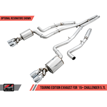 AWE Tuning 2015+ Dodge Challenger 5.7L Touring Edition Exhaust - Resonated - Chrome Silver Quad Tips