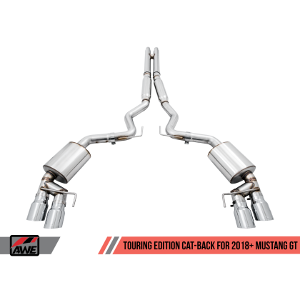AWE Tuning 2018+ Ford Mustang GT (S550) Cat-back Exhaust - Touring Edition (Quad Chrome Silver Tips)