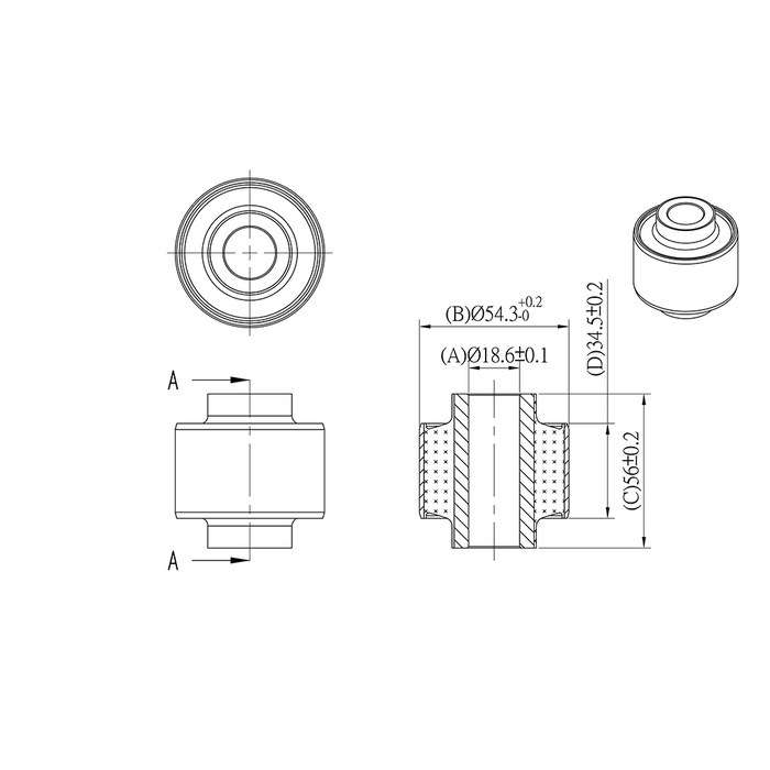 Hardrace Rear Diff Support Member Bush 54Mm Ayc Mitsubishi, Lancer Evo, CN9A, CP9A, CT9A