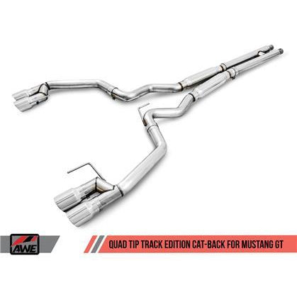 AWE Tuning S550 Mustang GT Cat-Back Exhaust - Track Edition - GT350 Valance (Quad Chrome Silver Tip)
