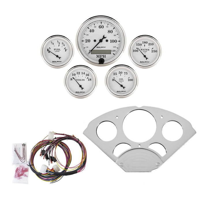 AutoMeter 5 Gauge Direct-Fit Dash KIT, Chevy Car 55-56, Old Tyme White