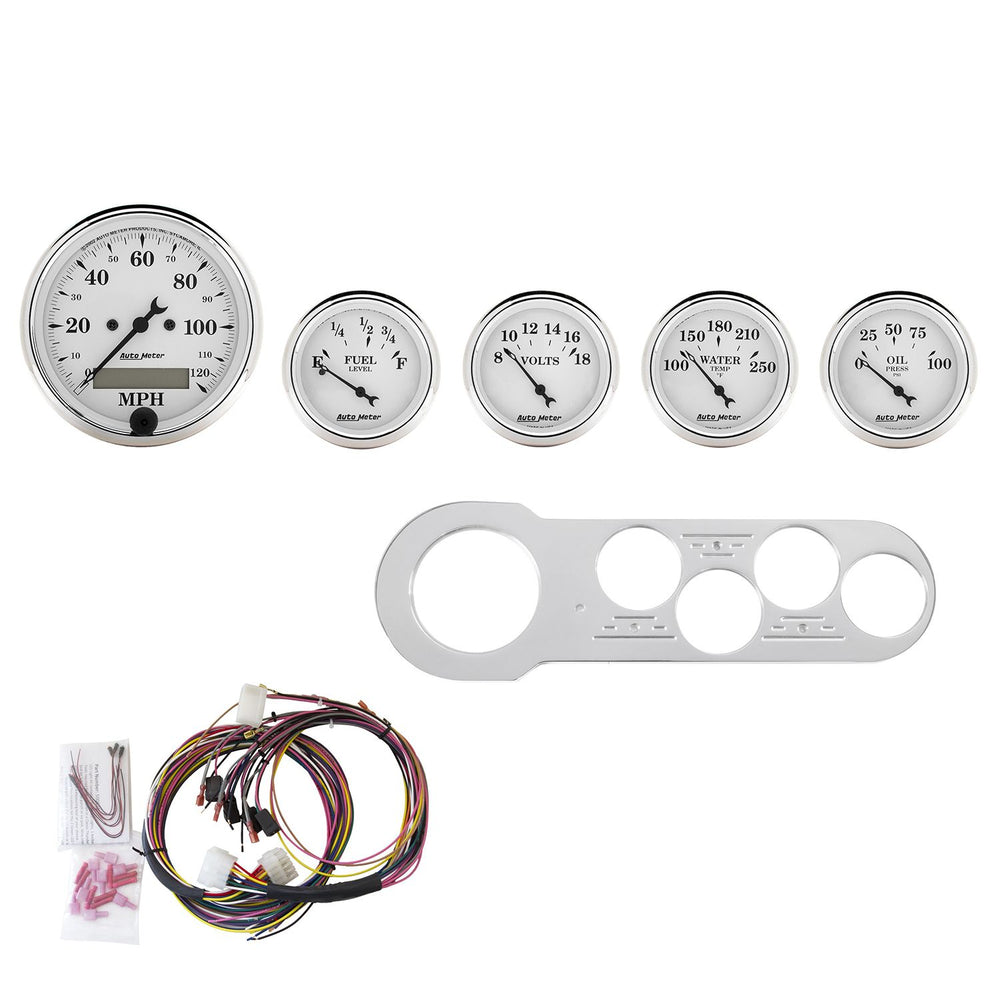 AutoMeter 5 Gauge Direct-Fit Dash Kit, Chevy Car 53-54, Old Tyme White