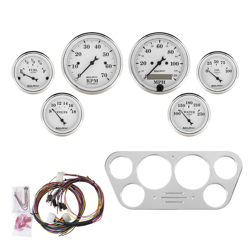 AutoMeter 6 Gauge Direct-Fit Dash Kit, Ford Truck 53-55, Old Tyme White