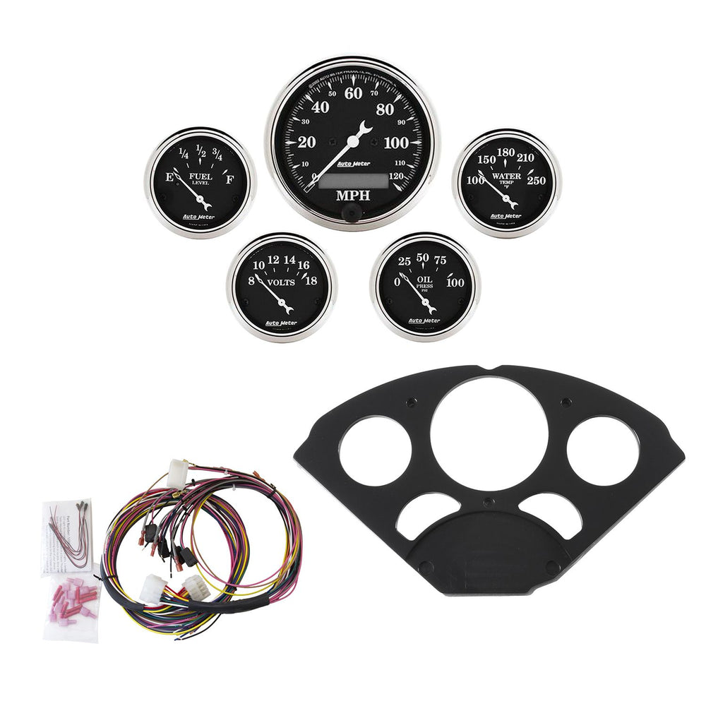 AutoMeter 5 Gauge Direct-Fit Dash Kit, Chevy 55-56, Old Tyme Black