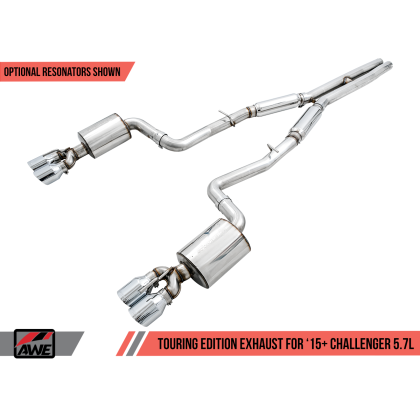 AWE Tuning 2017+ Challenger 5.7L Touring Edition Exhaust - Non-Resonated - Chrome Silver Quad Tips